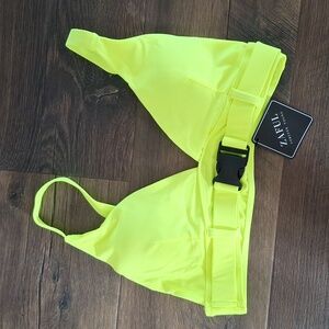 NWT Large Neon Yellow Bikini Top with Adjutable Straps, Black Buckle